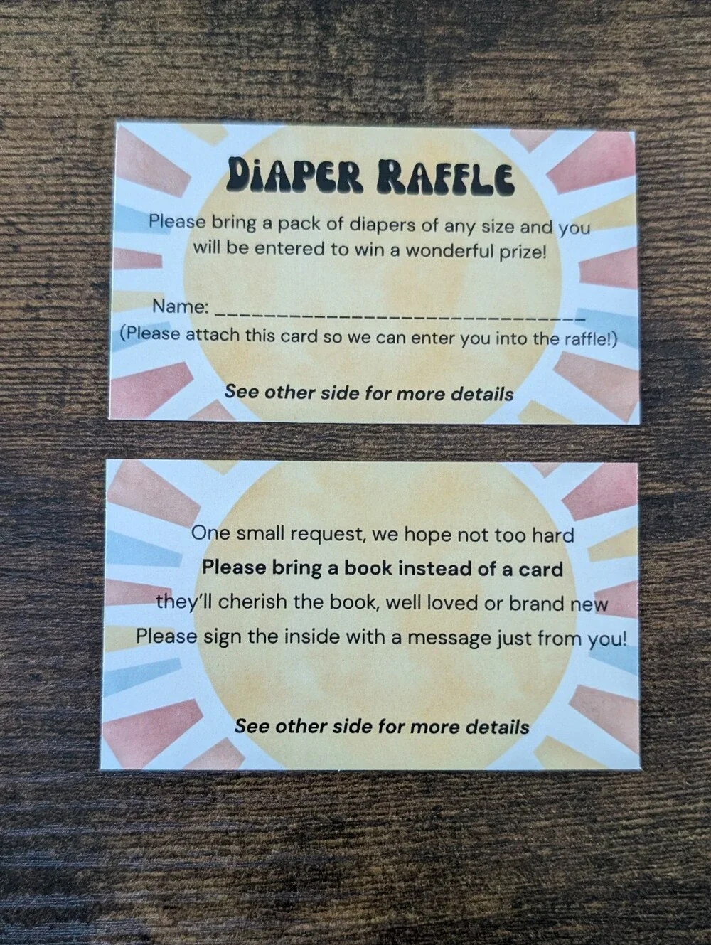 Set of 50 Baby Shower Invite Insert Diaper Raffle and Book Request Sun Groovy
